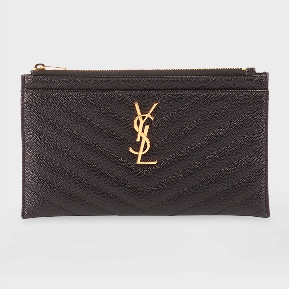 YSL Monogram Ziptop Bill Pouch in Grained Leather